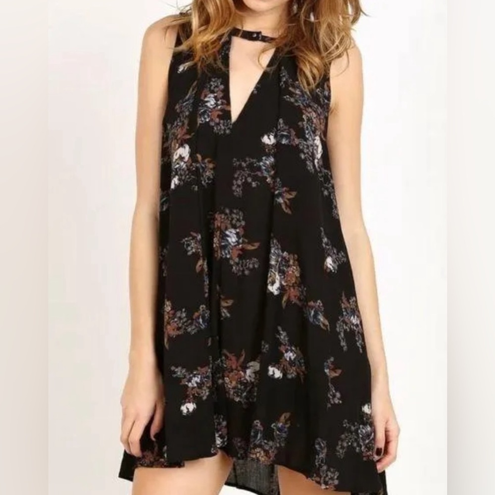 Free People Tree Swing Tunic Dress Sleeveless Keyhole Raven Black Size Large